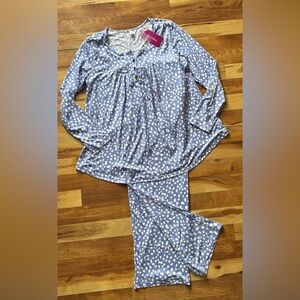 Bestbee Women’s Blue and White Two Piece Long Sleeve Pants Pajama Set size large